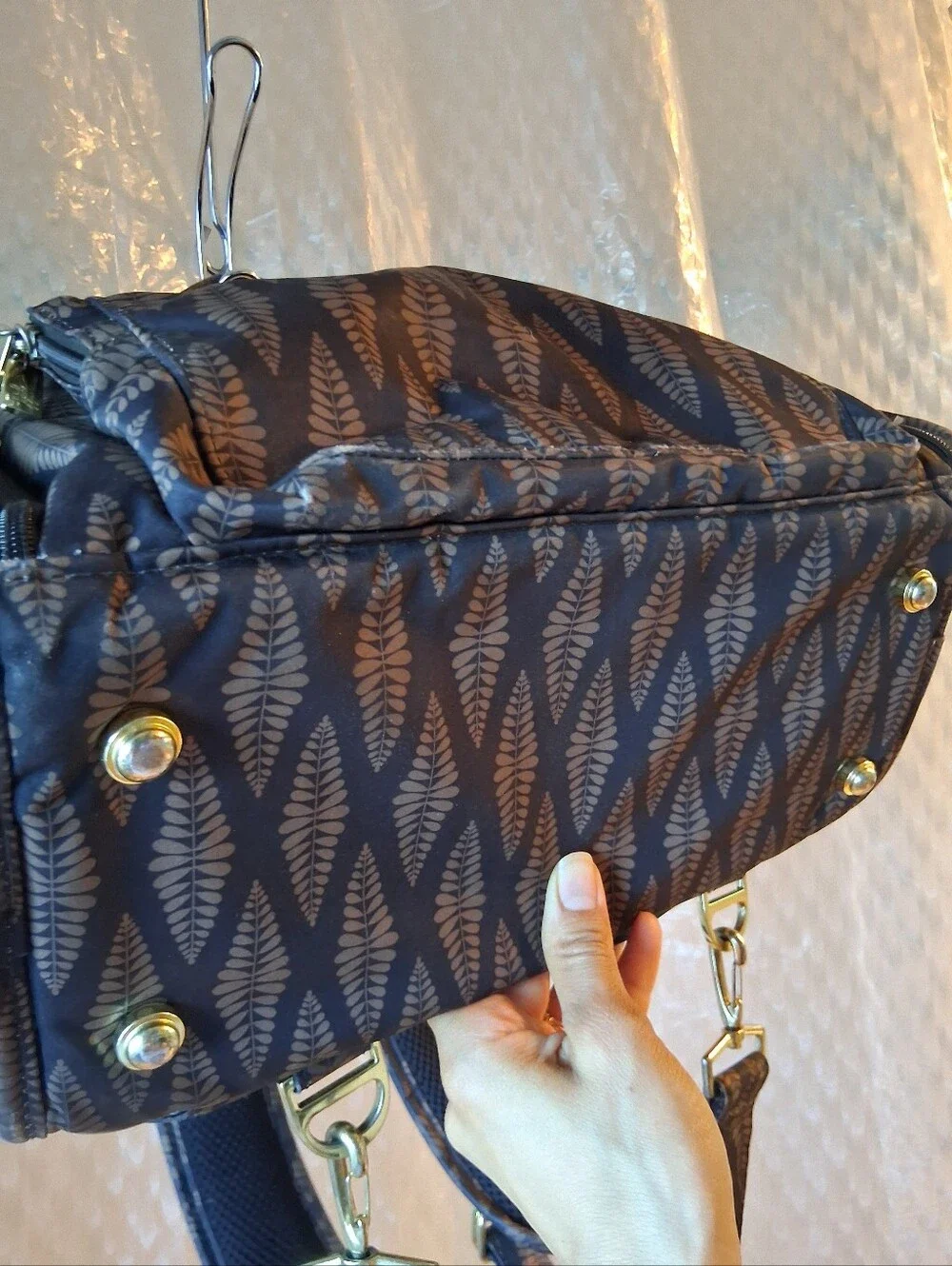 Jujube Brown Patterned Leaf Print Convertible Diaper Bag Preowned